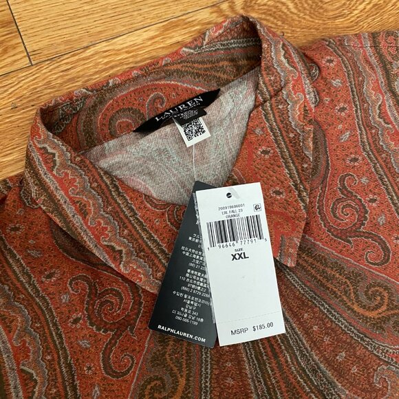 Lauren Ralph Lauren Women Orange Paisley Challis Shirt Long Sleeve Size XXL NWT - Picture 5 of 9